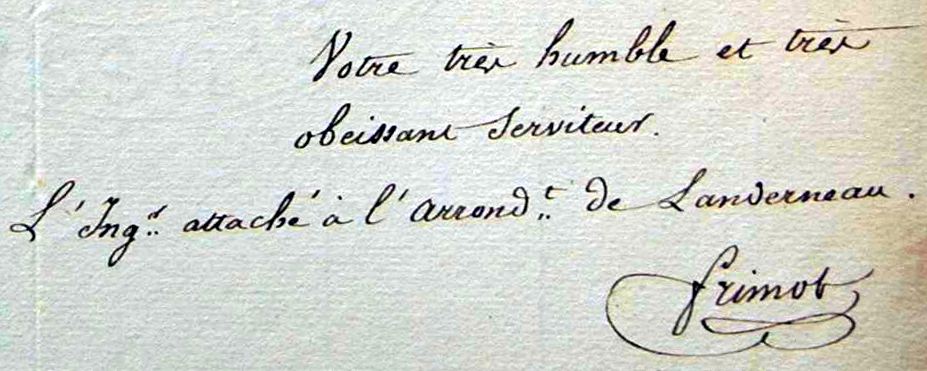 Signature de Jacques Joseph Frimot sur une lettre du 14/9/1828