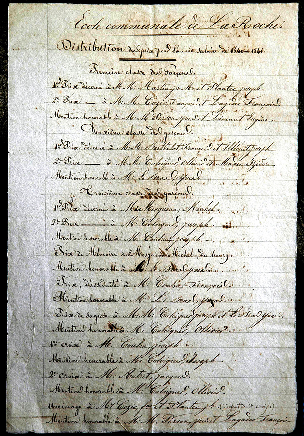 Distribution des prix 1840-41 - page 1
